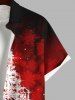 Chemise à Boutons avec Poche Kangourou Brillant en Forme de Sapin de Noël et Flocons de Neige Grande Taille pour Hommes - Rouge 2XL