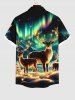 Plus Size Glitter Christmas Light Elk Aurora Light Beam Print Button Pocket Shirt For Men -  