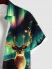 Plus Size Glitter Christmas Light Elk Aurora Light Beam Print Button Pocket Shirt For Men -  