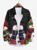 Plus Size Christmas Snowman Flower Wreath Snowflake Print Buttons Pocket Long Sleeve Shirt For Men -  