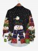 Plus Size Christmas Snowman Flower Wreath Snowflake Print Buttons Pocket Long Sleeve Shirt For Men -  
