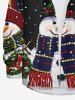 Plus Size Christmas Snowman Flower Wreath Snowflake Print Buttons Pocket Long Sleeve Shirt For Men -  