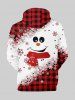 Plus Size Snowflake Snowman Plaid Print Christmas Pocket Drawstring Pullover Long Sleeves Hoodie For Men -  