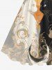 Plus Size Two Tone Cats Sea Waves Print Vintage Swing A Line Dress -  