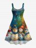 Robe de Noël Ligne A Ombrée Galaxie Bonhomme de Neige et Galaxie Imprimés de Grande Taille - Multi-A 4X