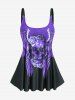 Maillot de bain tankini grande taille à imprimé tête de mort et ailes de rose, shorty resserré - Pourpre  2X | US 18-20