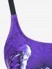 Maillot de bain tankini grande taille à imprimé tête de mort et ailes de rose, shorty resserré - Pourpre  2X | US 18-20