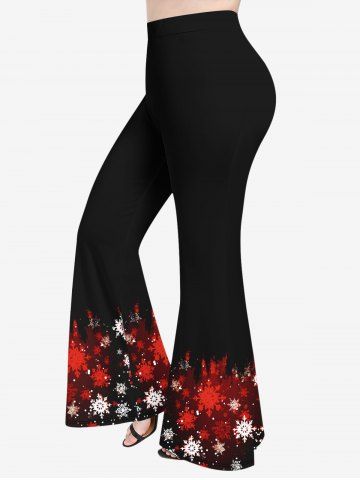 Pantalon Évasé Ombré Imprimé Flocon de Neige de Noël Grande Taille - BLACK - 6X