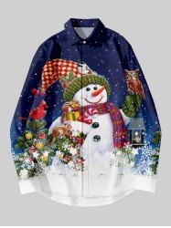 Chemise Imprimé Élément de Noël Grande Taille avec Poches à Manches Longues - Bleu 8XL