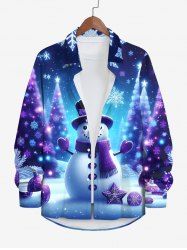 Plus Size Glitter Christmas Tree Snowflake Snowman Print Ombre Long Sleeves Shirt For Men -  