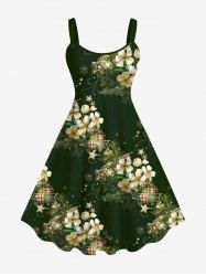Robe Débardeur de Noël Ligne A Fleur Galaxie et Etoile Imprimés de Grande Taille - Vert 5X