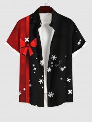 Plus Size Bowknot Striped Snowflake Print Christmas Button Pocket Shirt For Men -  