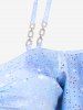 Plus Size Ombre Tie Dye Galaxy Moon Star Print Twist Chains Hollow Out Cold Shoulder Top -  