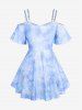 Plus Size Ombre Tie Dye Galaxy Moon Star Print Twist Chains Hollow Out Cold Shoulder Top -  