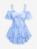 Plus Size Ombre Tie Dye Galaxy Moon Star Print Twist Chains Hollow Out Cold Shoulder Top -  
