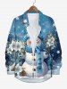 T-Shirt à Manches Longues avec Poche Kangourou et à Imprimé Bonhomme de Neige Fleuris Grande-Taille pour Hommes - Bleu 6XL