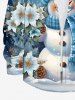 T-Shirt à Manches Longues avec Poche Kangourou et à Imprimé Bonhomme de Neige Fleuris Grande-Taille pour Hommes - Bleu 6XL