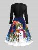 Plus Size Christmas Tree Ball Snowman Snowflake Owl Print A Line Dress With A Belt -  