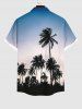 Plus Size Coconut Tree Ombre Colorblock Print Buttons Pocket Hawaii Shirt For Men -  