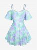 Plus Size Ombre Tie Dye Galaxy Moon Star Print Twist Chains Hollow Out Cold Shoulder Top -  