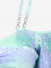 Plus Size Ombre Tie Dye Galaxy Moon Star Print Twist Chains Hollow Out Cold Shoulder Top -  