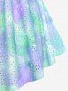 Plus Size Ombre Tie Dye Galaxy Moon Star Print Twist Chains Hollow Out Cold Shoulder Top -  