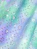 Plus Size Ombre Tie Dye Galaxy Moon Star Print Twist Chains Hollow Out Cold Shoulder Top -  