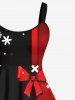 Robe de Noël Ligne A Rayé Flocon de Neige et Nœud Papillon Imprimés de Grande Taille - Noir M