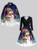 Chemise Imprimé Élément de Noël Grande Taille avec Poches à Manches Longues - Bleu 3XL