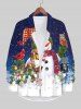 Plus Size Christmas Tree Owl Candle Snowman Snowflake Colorblock Print Buttons Pocket Long Sleeve Shirt For Men -  