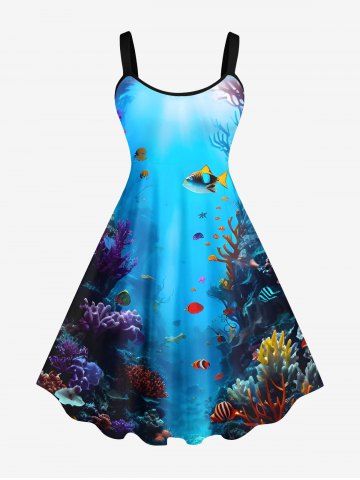 Robe Débardeur Hawaïen Ligne A Poisson Monde Sous-marin Imprimé de Grande Taille - MULTI-A - 6X