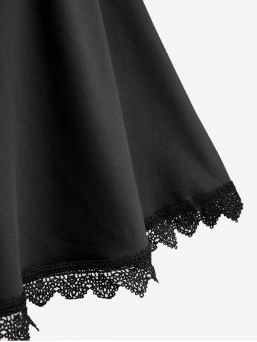 Plus Size Scalloped Lace Trim PU Panel Zipper Cross Lace-up A Line Skirt