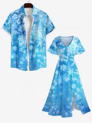 Tenue Trapèze Grande Taille Ombre à Motif de Noël - Bleu 