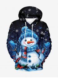 Plus Size Christmas Snowman Snowflake Holy Fruit Leaf Print Pocket Drawstring Hoodie For Men -  