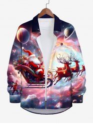 Plus Size Christmas Elk Santa Claus Colorful Ombre Galaxy Print Button Long Sleeves Shirt For Men -  