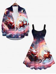 Christmas Elk Santa Claus Colorful Ombre Galaxy Print Plus Size Matching Set For Couples -  