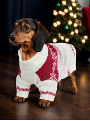 Pull Rayé à Col Rabattu Motif Feuilles et Flocon de Neige de Noël Style Graphique pour Animal Domestique - Blanc M