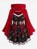 Christmas Lace Up Snowflake Print Hooded T-shirt and Snowman Sparkling Sequin Glitter 3D Print Leggings Plus Size Outfit -  