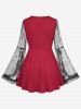 Christmas Snowflake Gingerbread Colorblock Print Lace Trim Sheer Mesh T-shirt and Flare Pants Plus Size Outfit -  