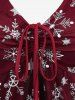Christmas Snowflake Gingerbread Colorblock Print Lace Trim Sheer Mesh T-shirt and Flare Pants Plus Size Outfit -  