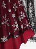 Christmas Snowflake Gingerbread Colorblock Print Lace Trim Sheer Mesh T-shirt and Flare Pants Plus Size Outfit -  