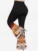 Christmas Snowflake Gingerbread Colorblock Print Lace Trim Sheer Mesh T-shirt and Flare Pants Plus Size Outfit -  