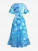 Tenue Trapèze Grande Taille Ombre à Motif de Noël - Bleu 