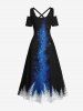 Tenue de Plage Brillante Imprimé Galaxie Grande Taille pour Couples - Bleu 