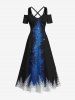 Tenue de Plage Brillante Imprimé Galaxie Grande Taille pour Couples - Bleu 