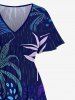 Robe Mi-Longue Longueur de Genou Feuille Tropicale et Ligne A de Grande Taille avec Poche - Bleu 5X