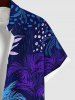 Chemise Décontractée Boutonnée Feuille Tropicale Imprimée avec Poche de Grande Taille pour Homme - Bleu profond L