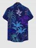 Plus Size Coconut Tree Tropical Leaves Print Hawaii Ombre Button Pocket Shirt For Men -  