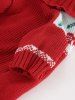Pull Rayé à Col Rabattu Motif Feuilles et Flocon de Neige de Noël - Rouge M