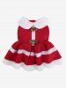 Pet's Christmas Bowknot Bell Holly Contrast Fur Piping Striped Buttons Turn-down Dress -  